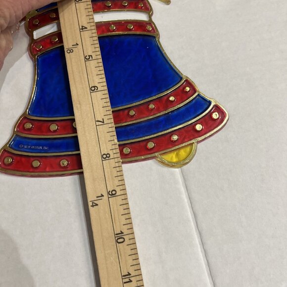 Vintage Christmas Stained Glass Plastic Window Decorations Set of 4 Wreath Bell - Picture 16 of 16